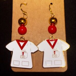 White and Red Nurse Uniform Earrings
